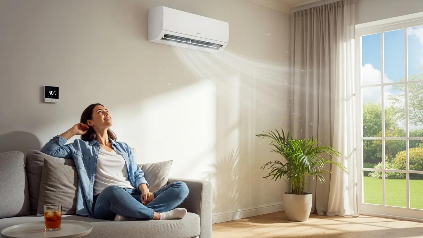 Flexible HVAC Financing for New Systems 2 Homeowner enjoying cool air from an energy-efficient air conditioning unit in a bright room