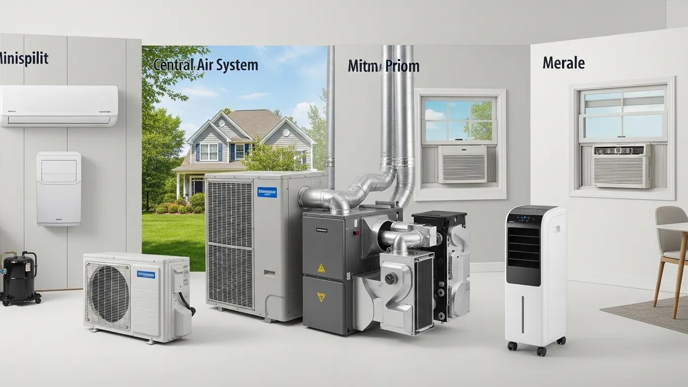 Factors Affecting AC Replacement 2 Variety of air conditioning units demonstrating differences in types and their potential impact on replacement costs